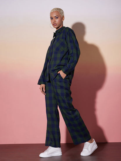 Green & Navy Check Shirt With Lounge Pants