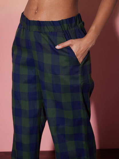 Green & Navy Check Shirt With Lounge Pants