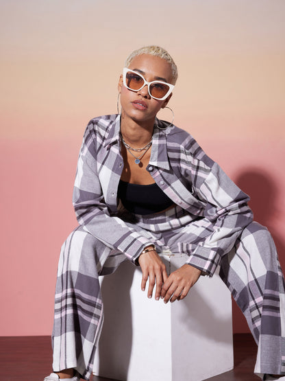 White & Grey Check Shirt With Lounge Pants