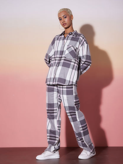 White & Grey Check Shirt With Lounge Pants