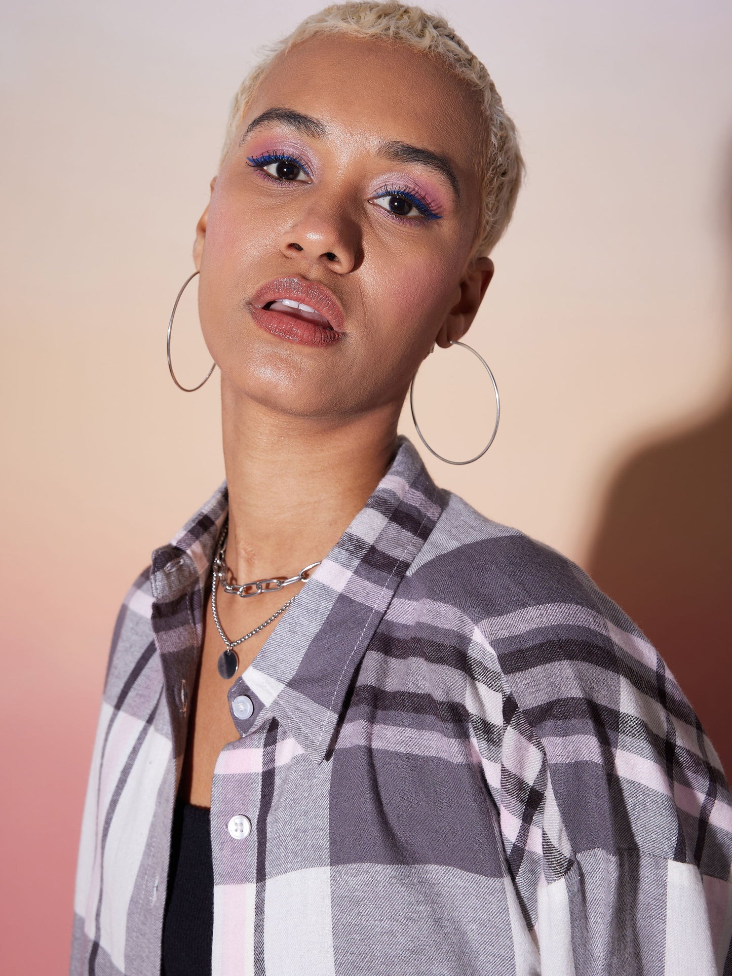 White & Grey Check Shirt With Lounge Pants
