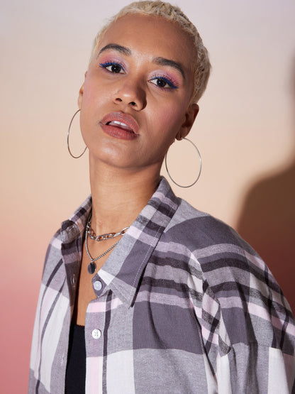 White & Grey Check Shirt With Lounge Pants