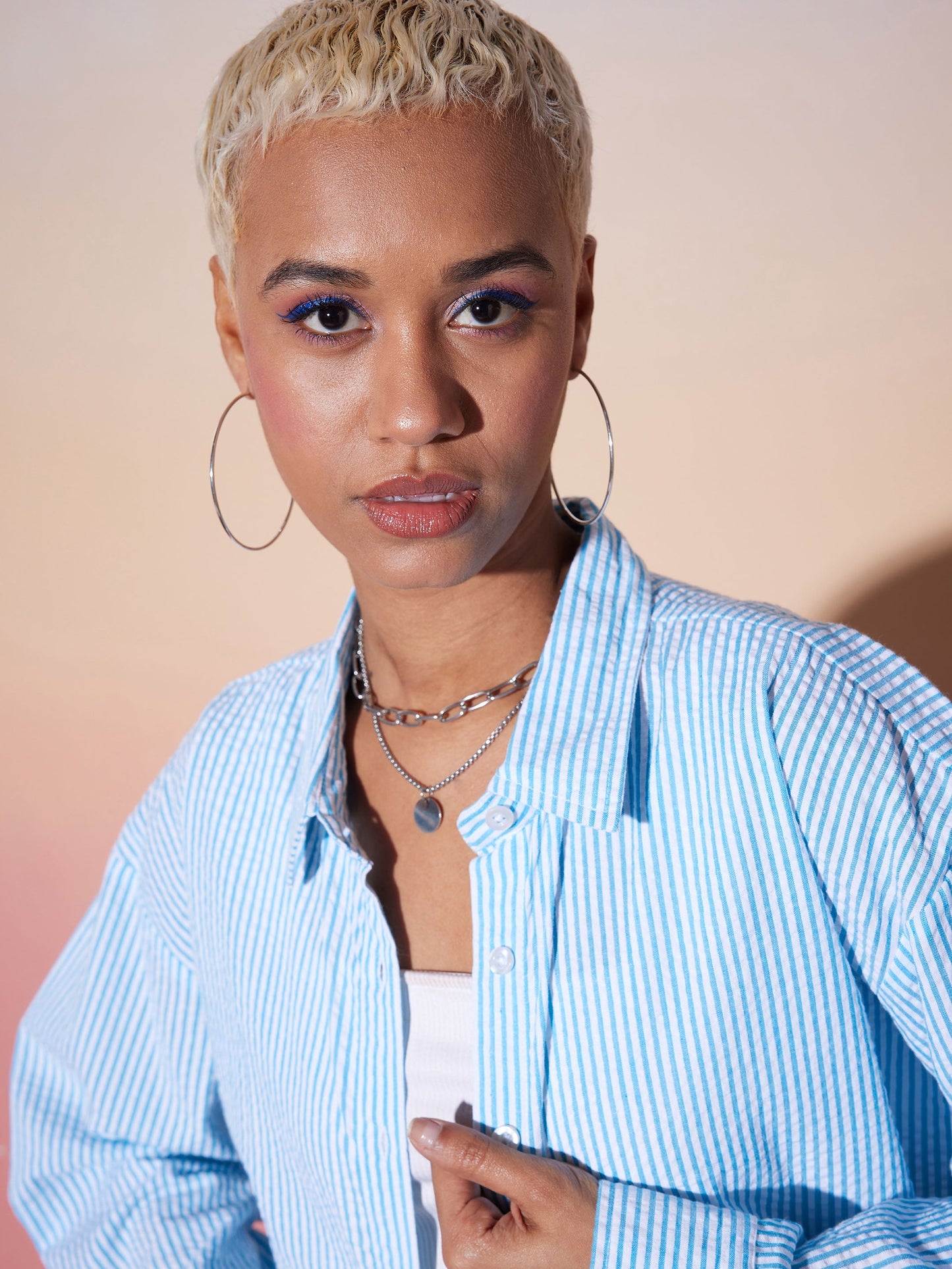 White & Blue Striped Shirt With Lounge Pants