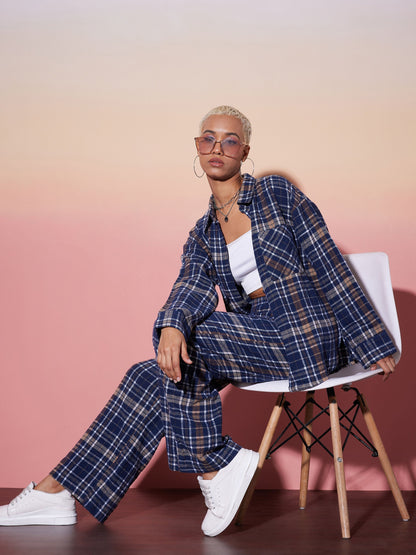Navy & White Check Shirt With Lounge Pants