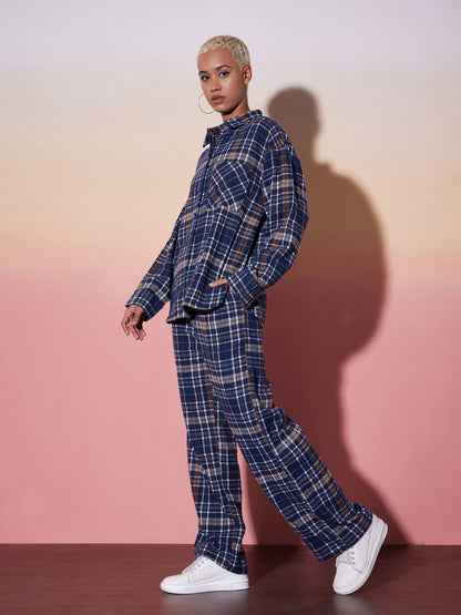 Navy & White Check Shirt With Lounge Pants