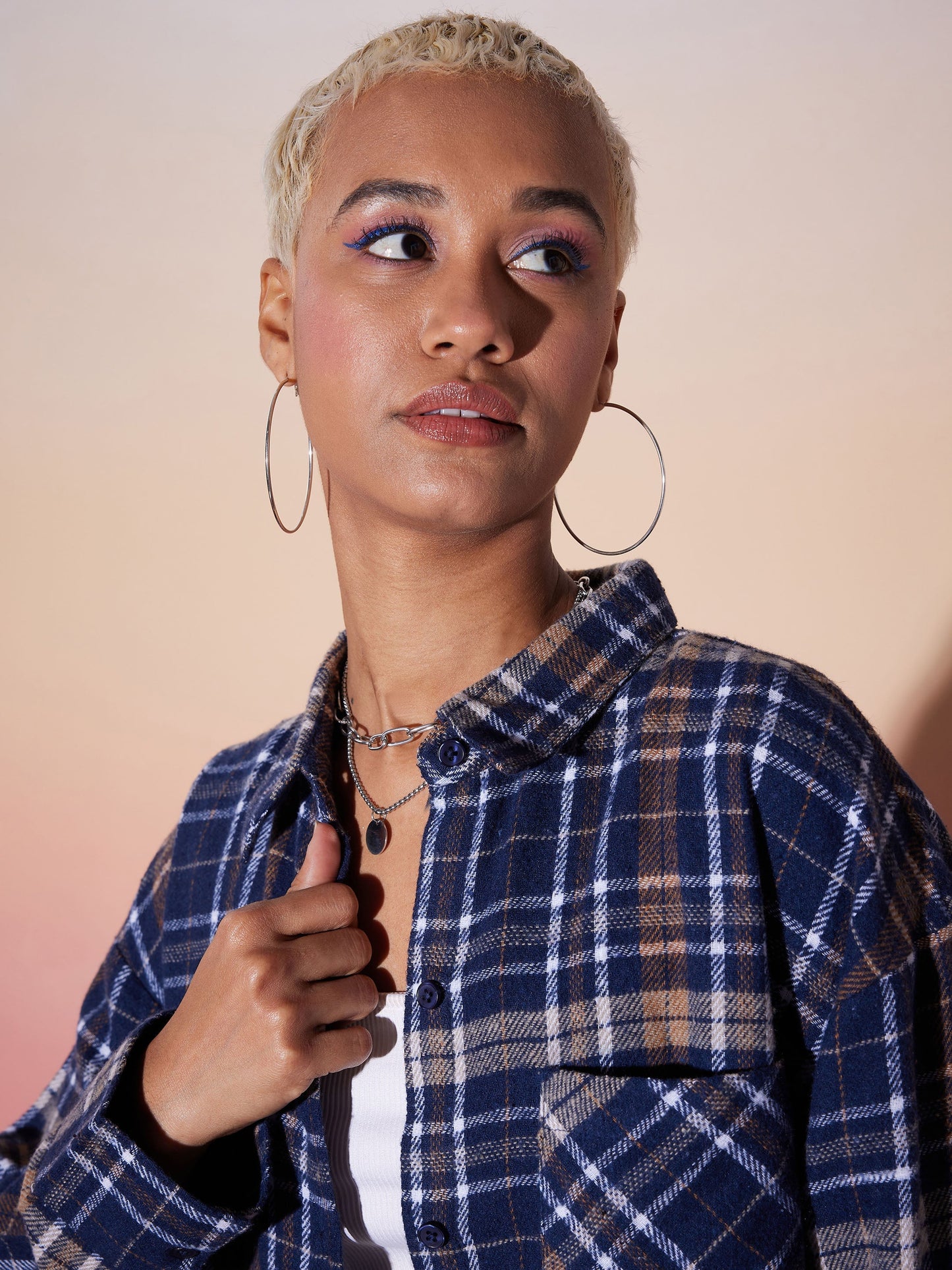 Navy & White Check Shirt With Lounge Pants