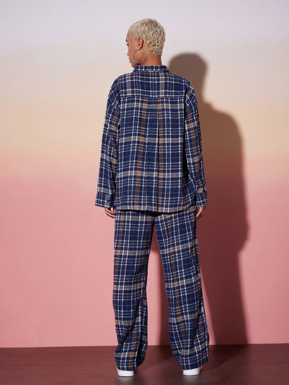 Navy & White Check Shirt With Lounge Pants