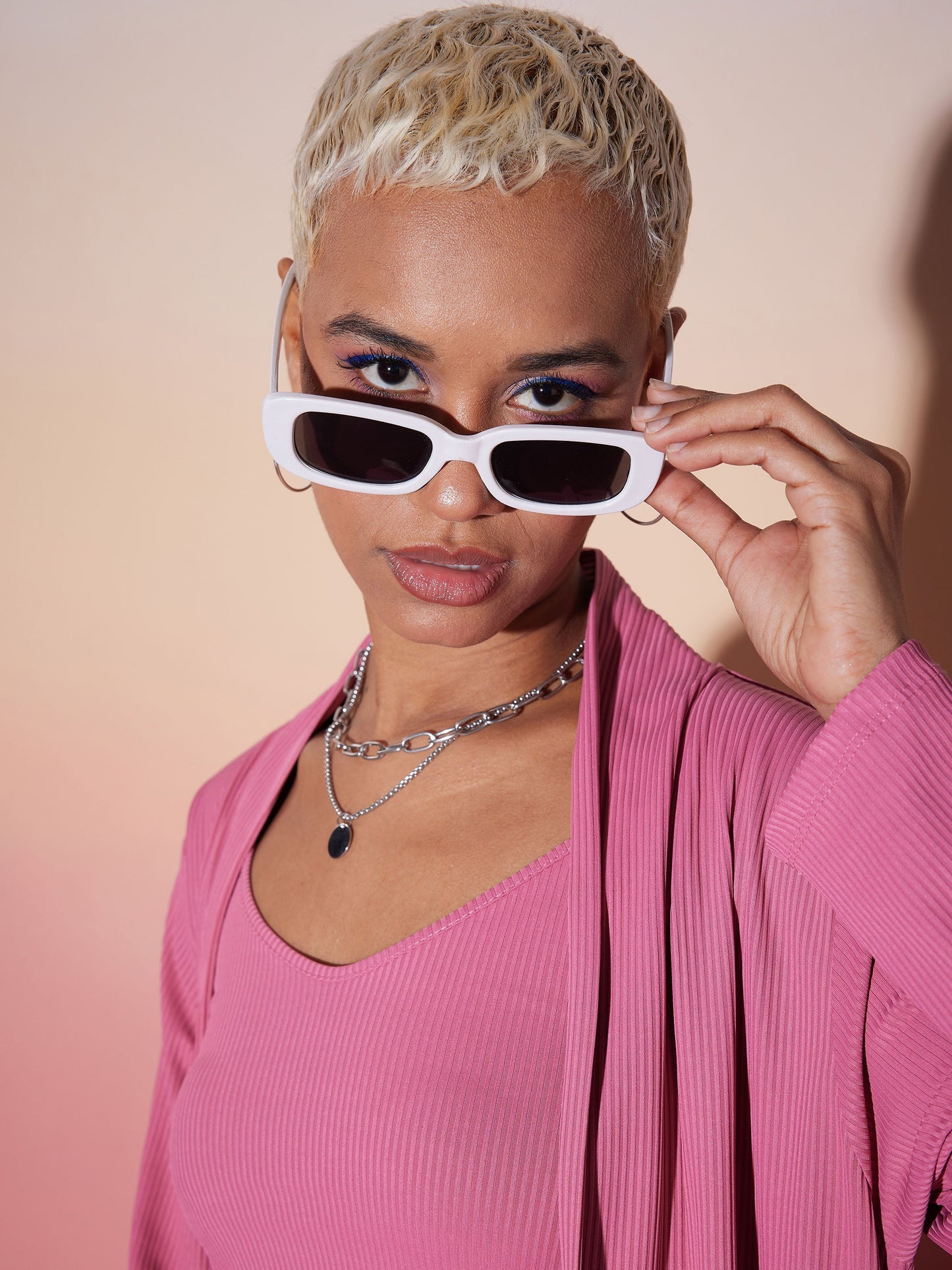 Pink Rib Strappy Top With Pants & Shrug
