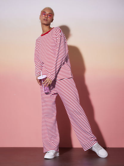 Red & White Stripe Top With Lounge Pants