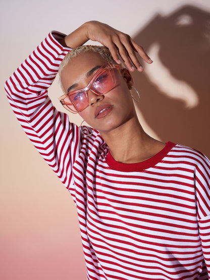 Red & White Stripe Top With Lounge Pants