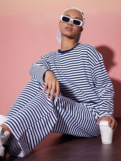 Navy & White Stripe Top With Lounge Pants