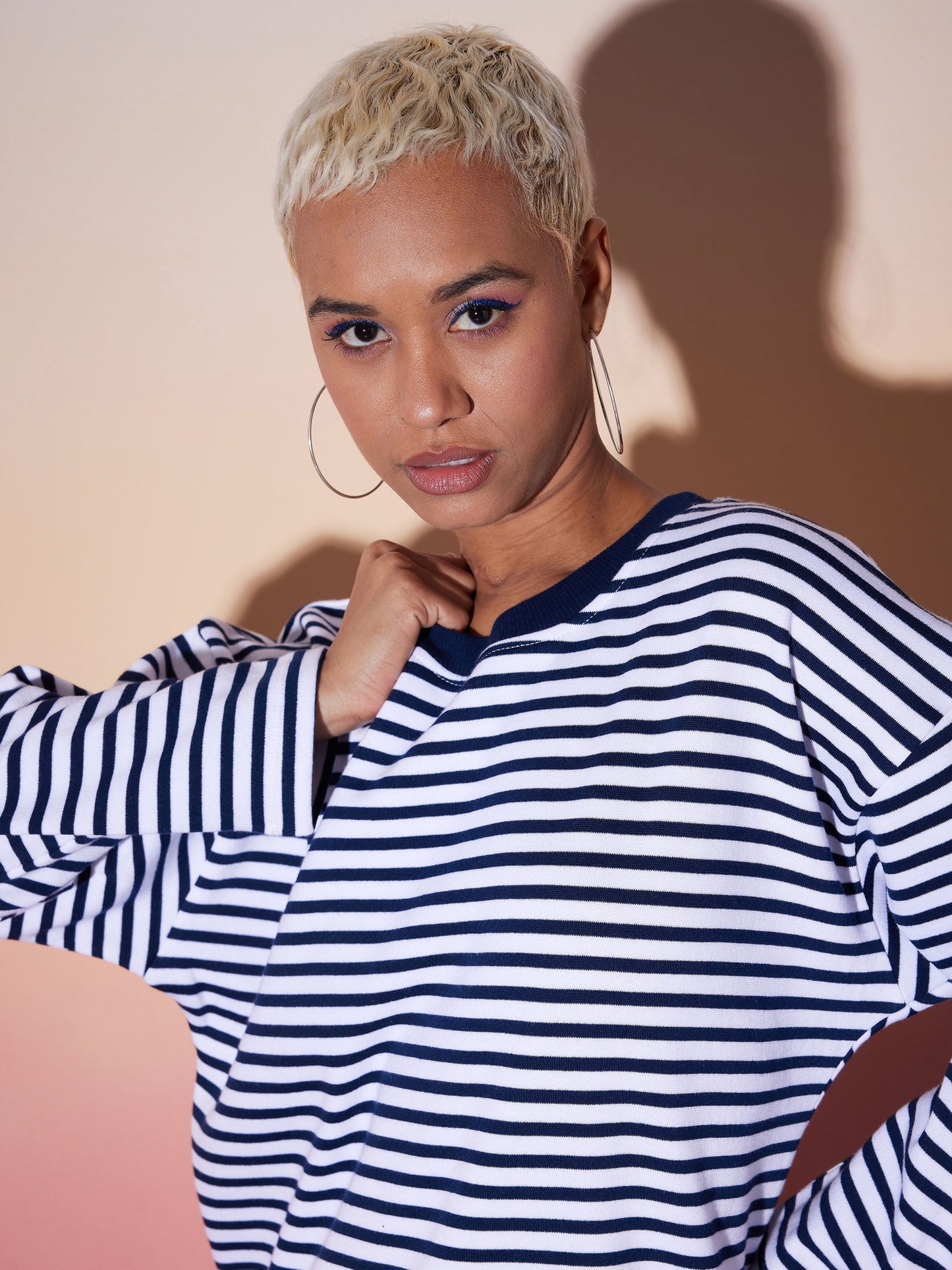 Navy & White Stripe Top With Lounge Pants
