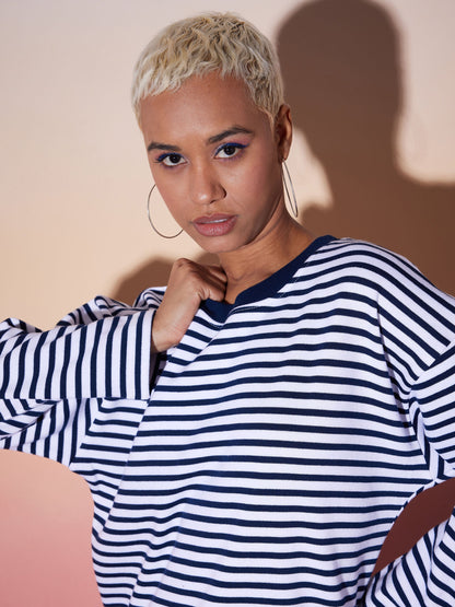 Navy & White Stripe Top With Lounge Pants