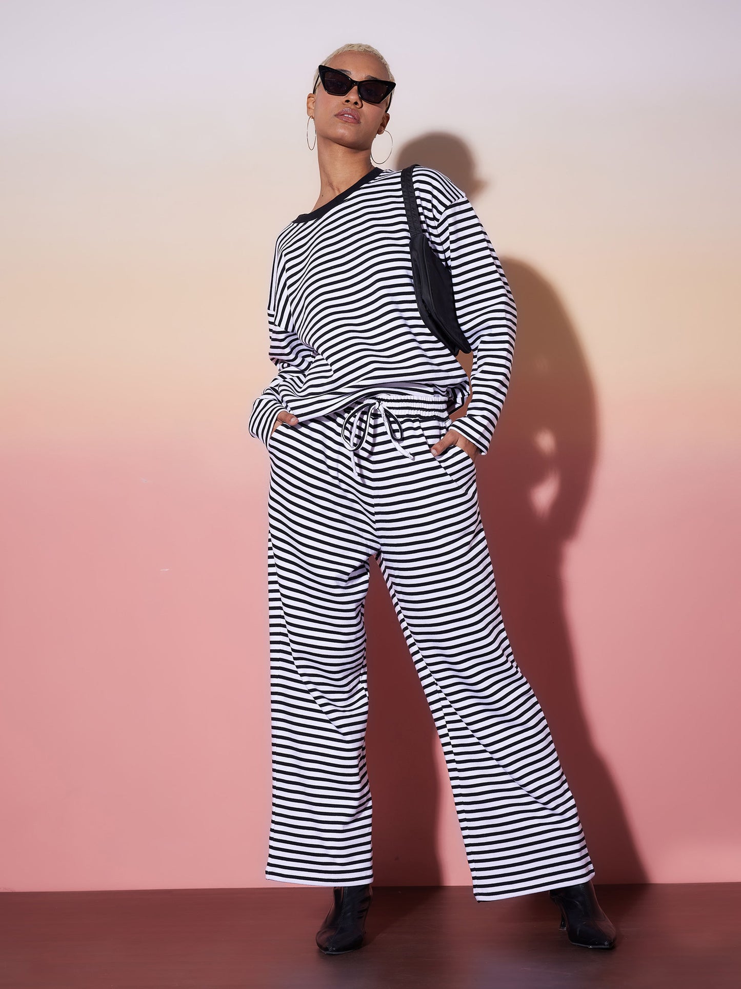 Black & White Stripe Top With Lounge Pants