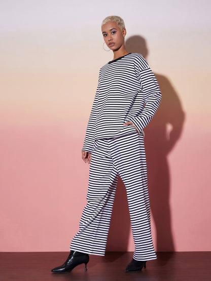 Black & White Stripe Top With Lounge Pants