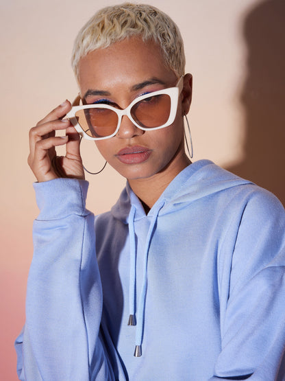 Aqua Blue Oversize Hooded Sweatshirt With Wide Leg Pants