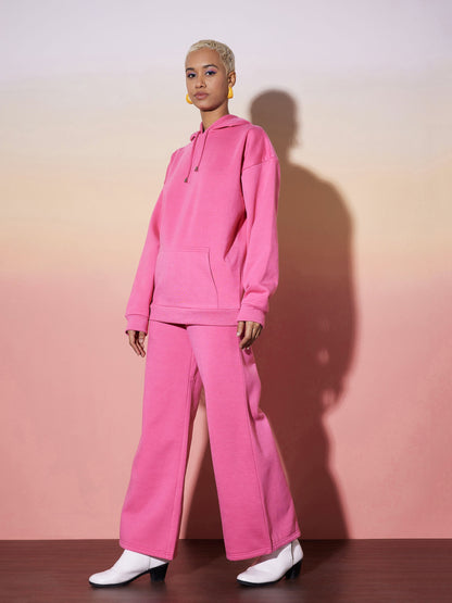 Pink Oversize Hooded Sweatshirt Wide Leg Pants