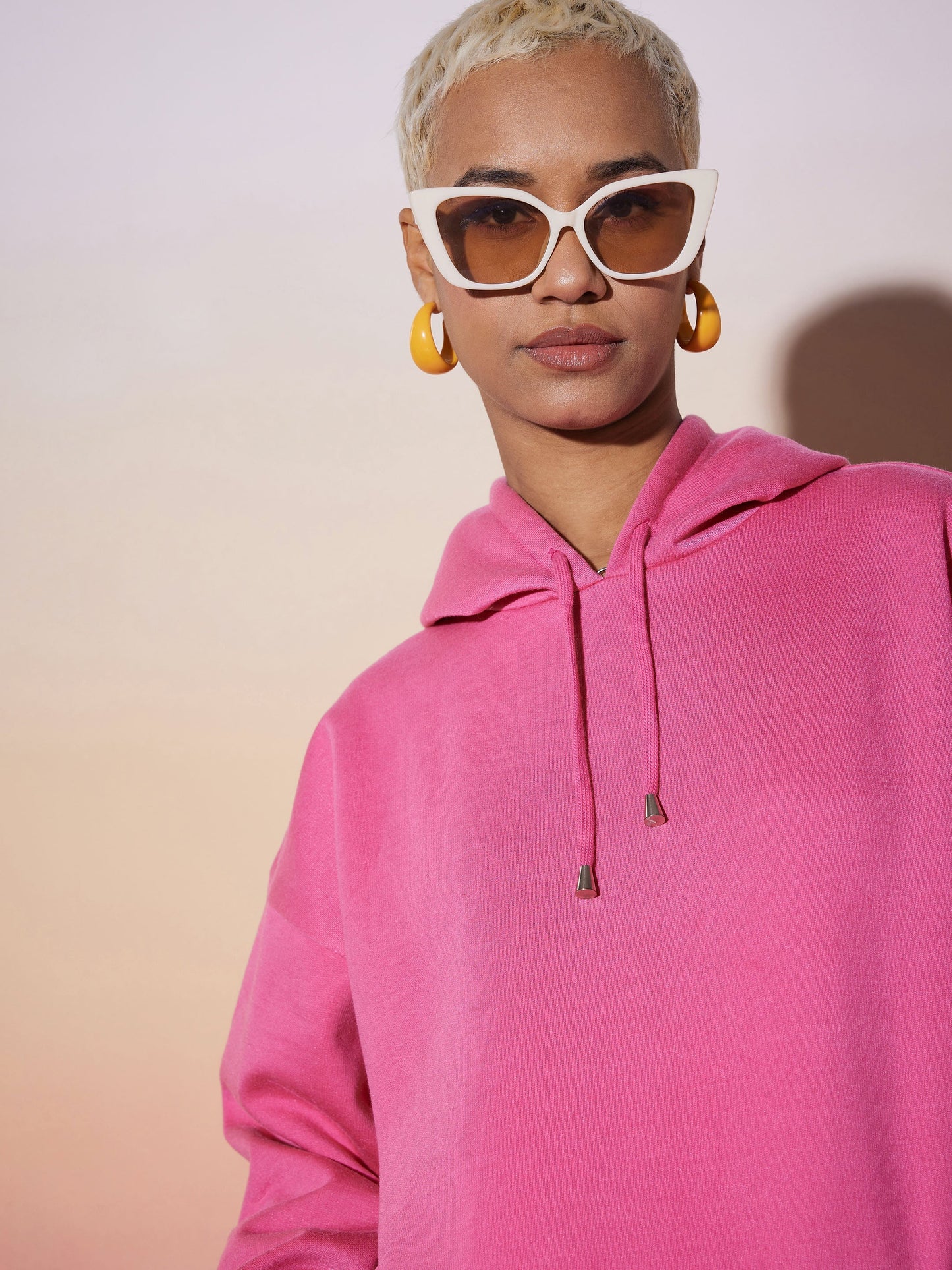 Pink Oversize Hooded Sweatshirt Wide Leg Pants