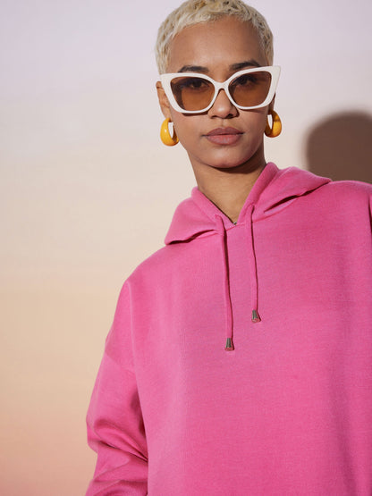 Pink Oversize Hooded Sweatshirt Wide Leg Pants