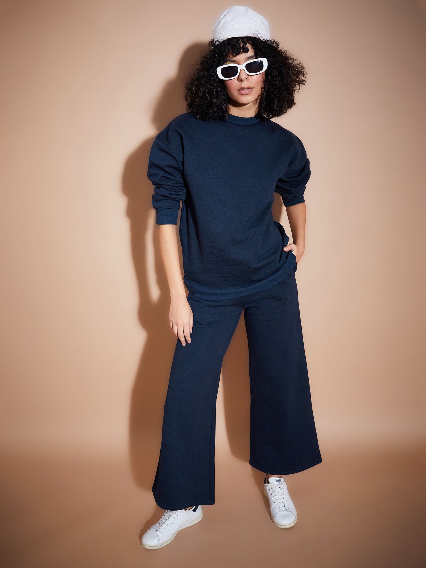 Navy Fleece Oversized Sweatshirt With Track Pants