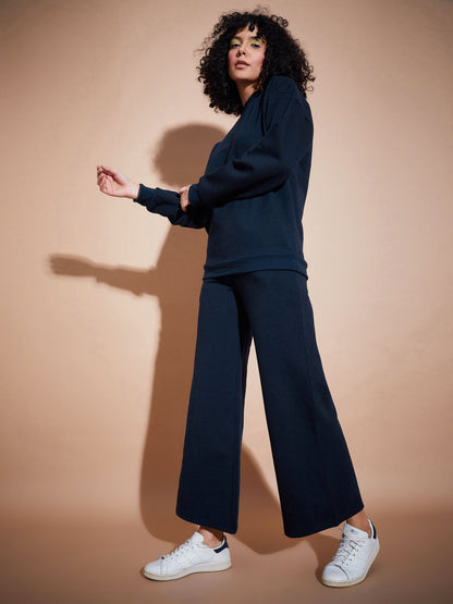 Navy Fleece Oversized Sweatshirt With Track Pants