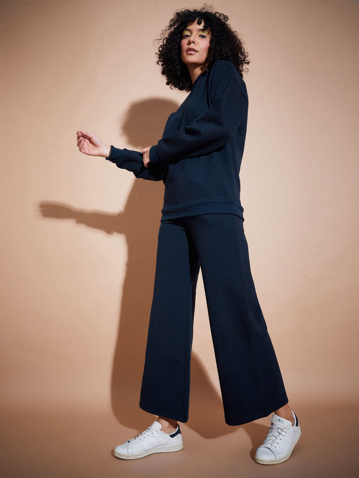 Navy Fleece Oversized Sweatshirt With Track Pants