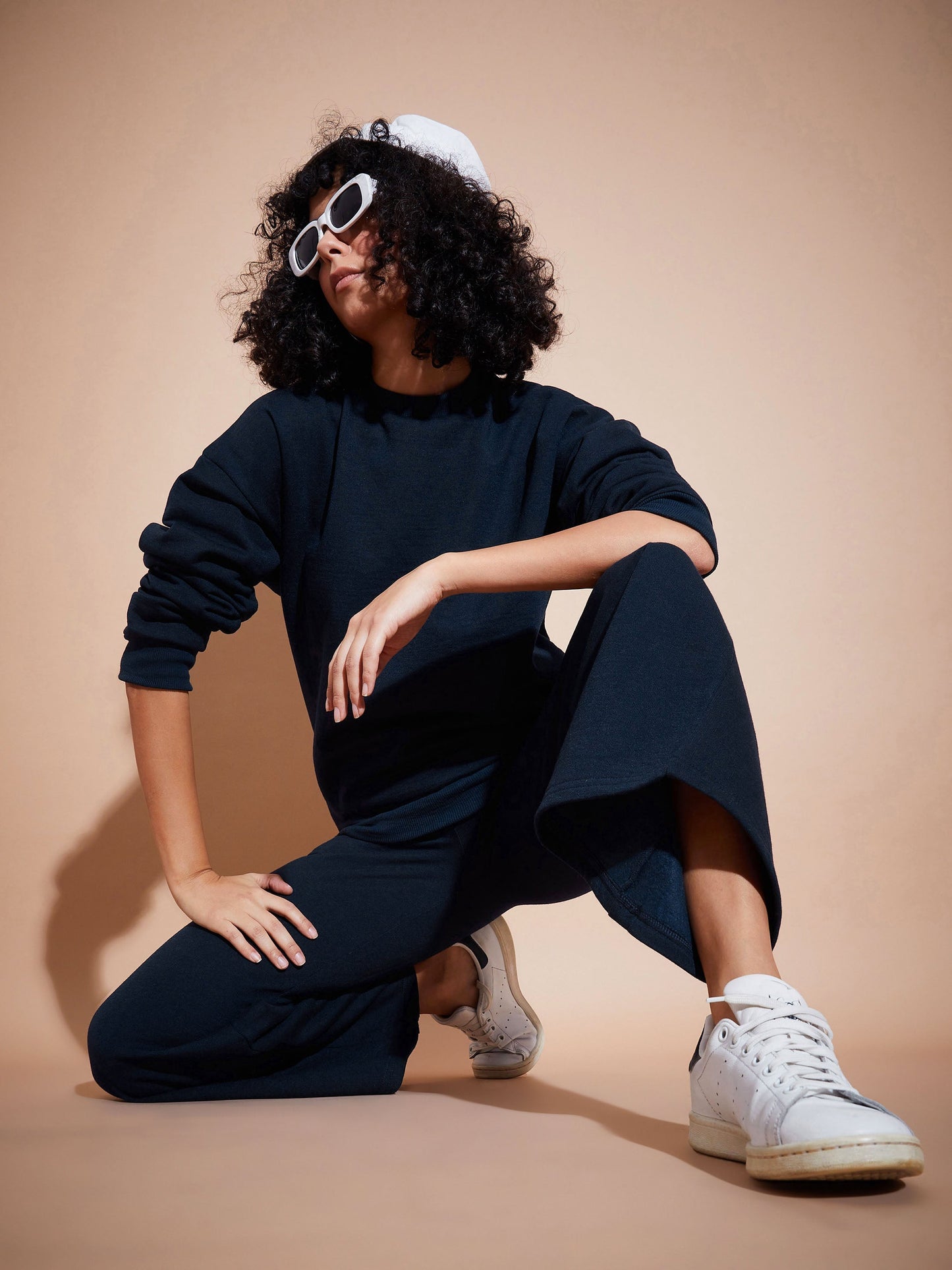 Navy Fleece Oversized Sweatshirt With Track Pants