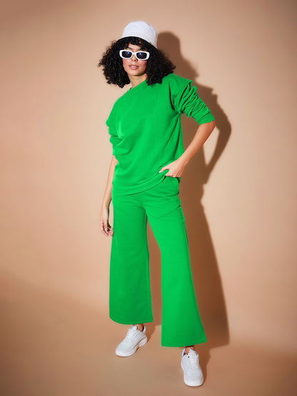 Green Fleece Oversized Sweatshirt With Track Pants