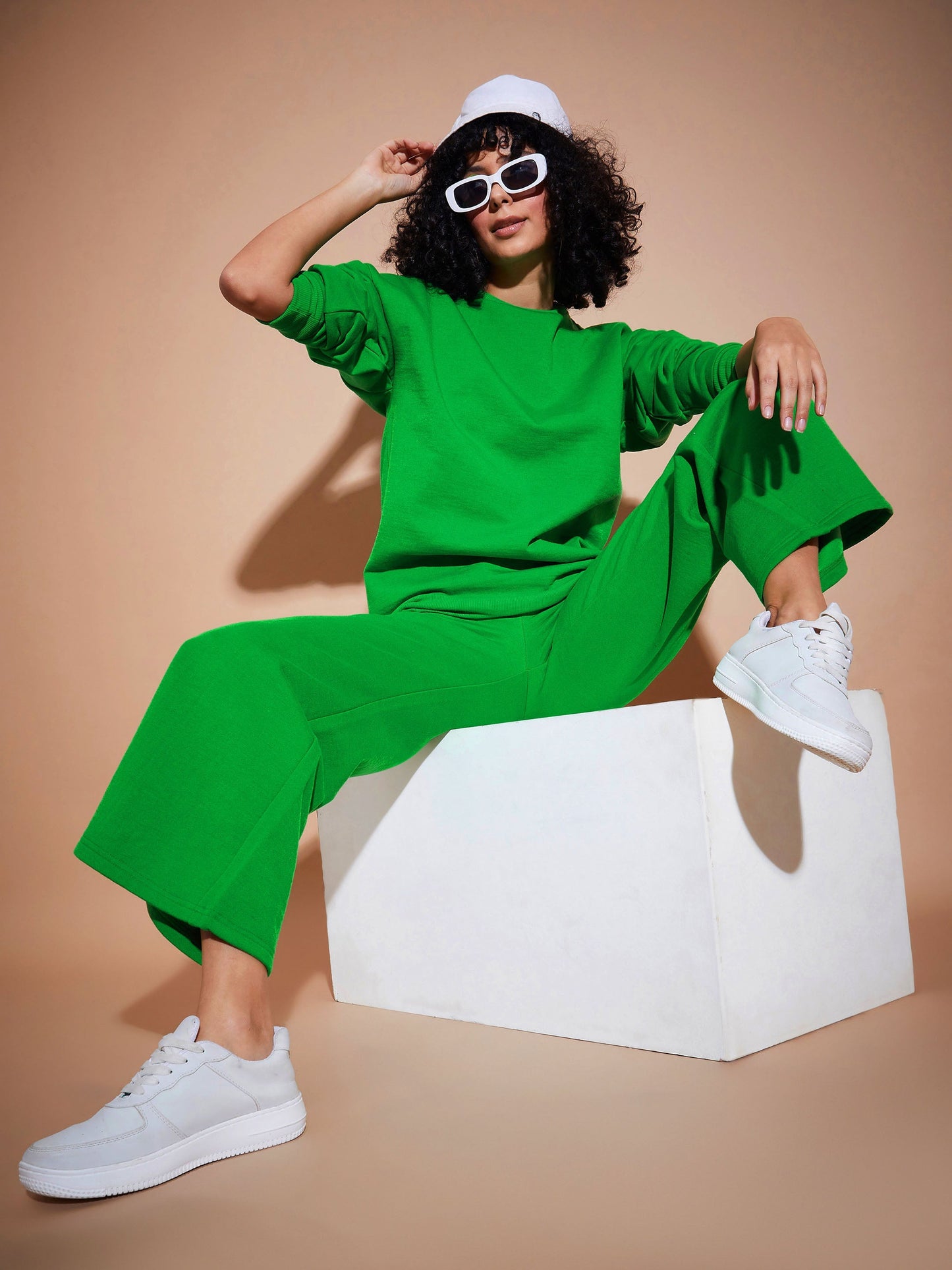 Green Fleece Oversized Sweatshirt With Track Pants