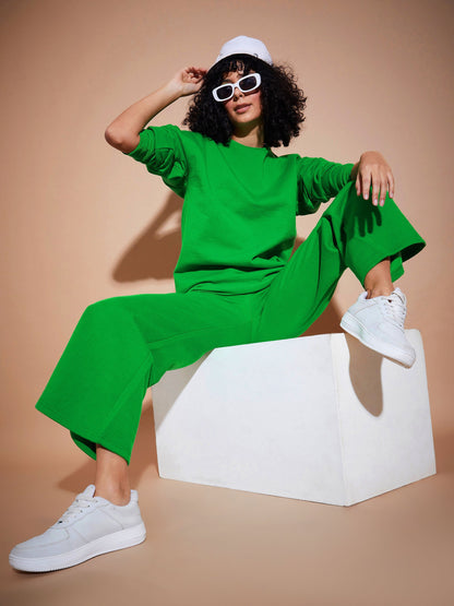 Green Fleece Oversized Sweatshirt With Track Pants