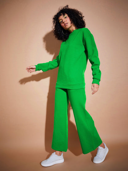 Green Fleece Oversized Sweatshirt With Track Pants