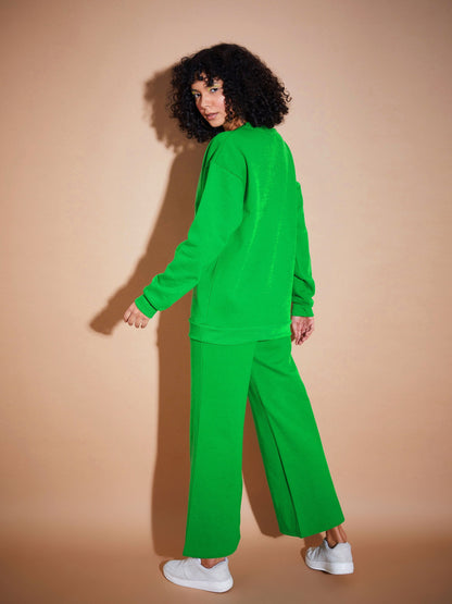 Green Fleece Oversized Sweatshirt With Track Pants