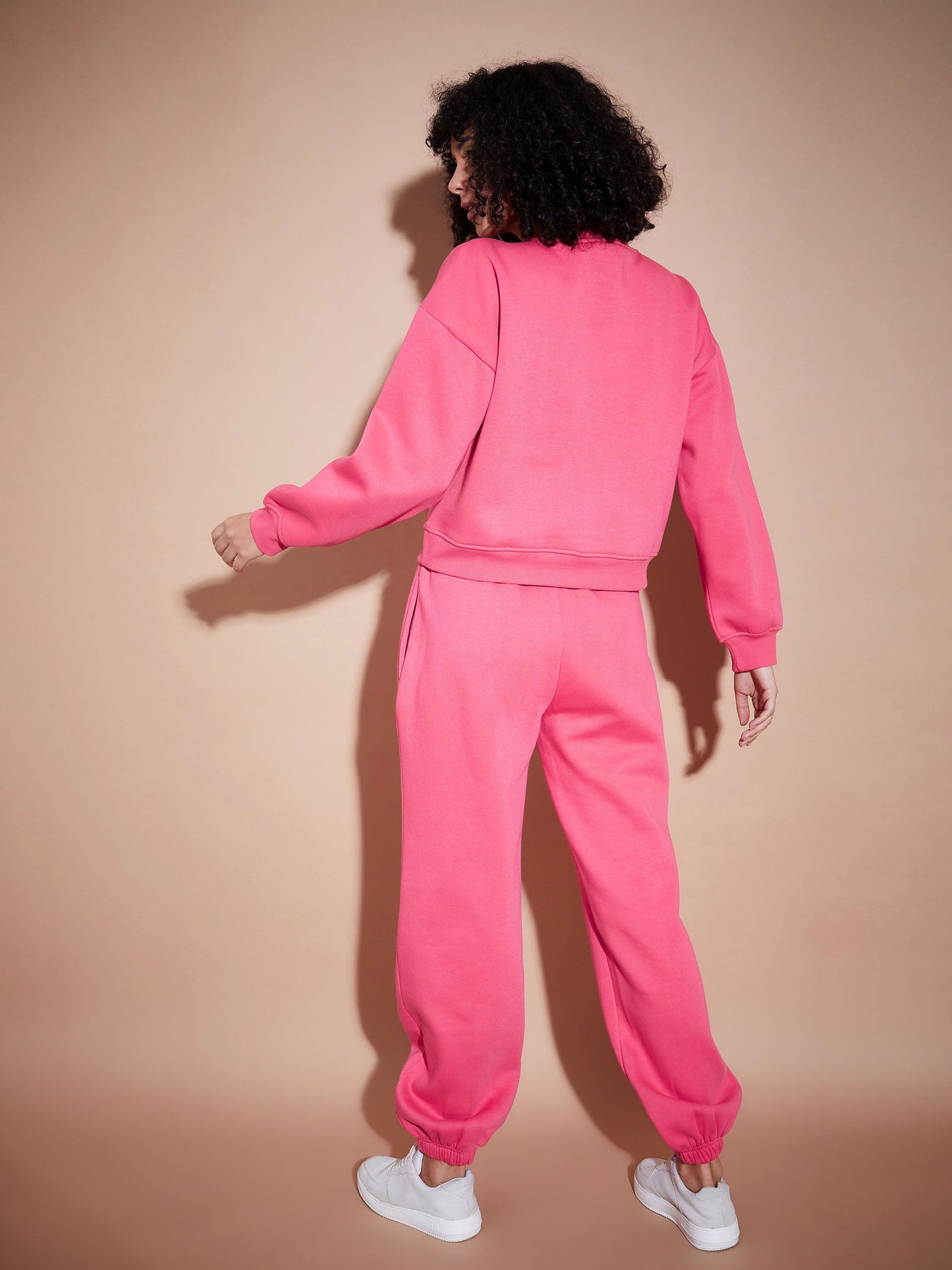 Women Pink Premium Fleece Oversized Sweatshirt With Joggers