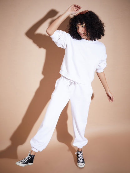 White Premium Fleece Oversized Sweatshirt With Joggers