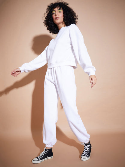 White Premium Fleece Oversized Sweatshirt With Joggers