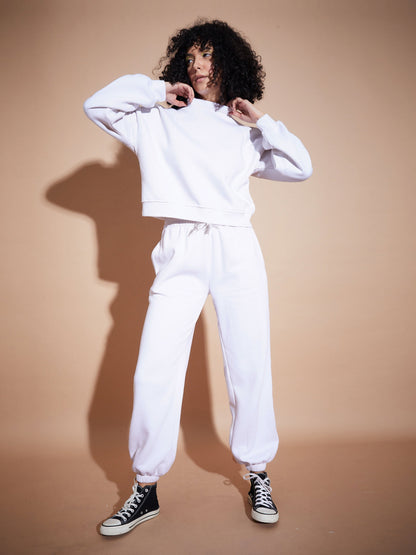 White Premium Fleece Oversized Sweatshirt With Joggers