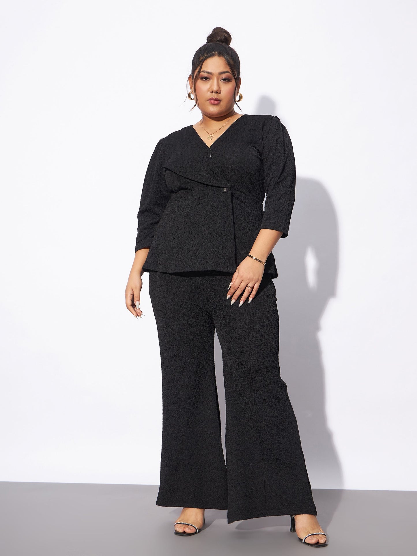 Black Wrap Top With Straight Pants