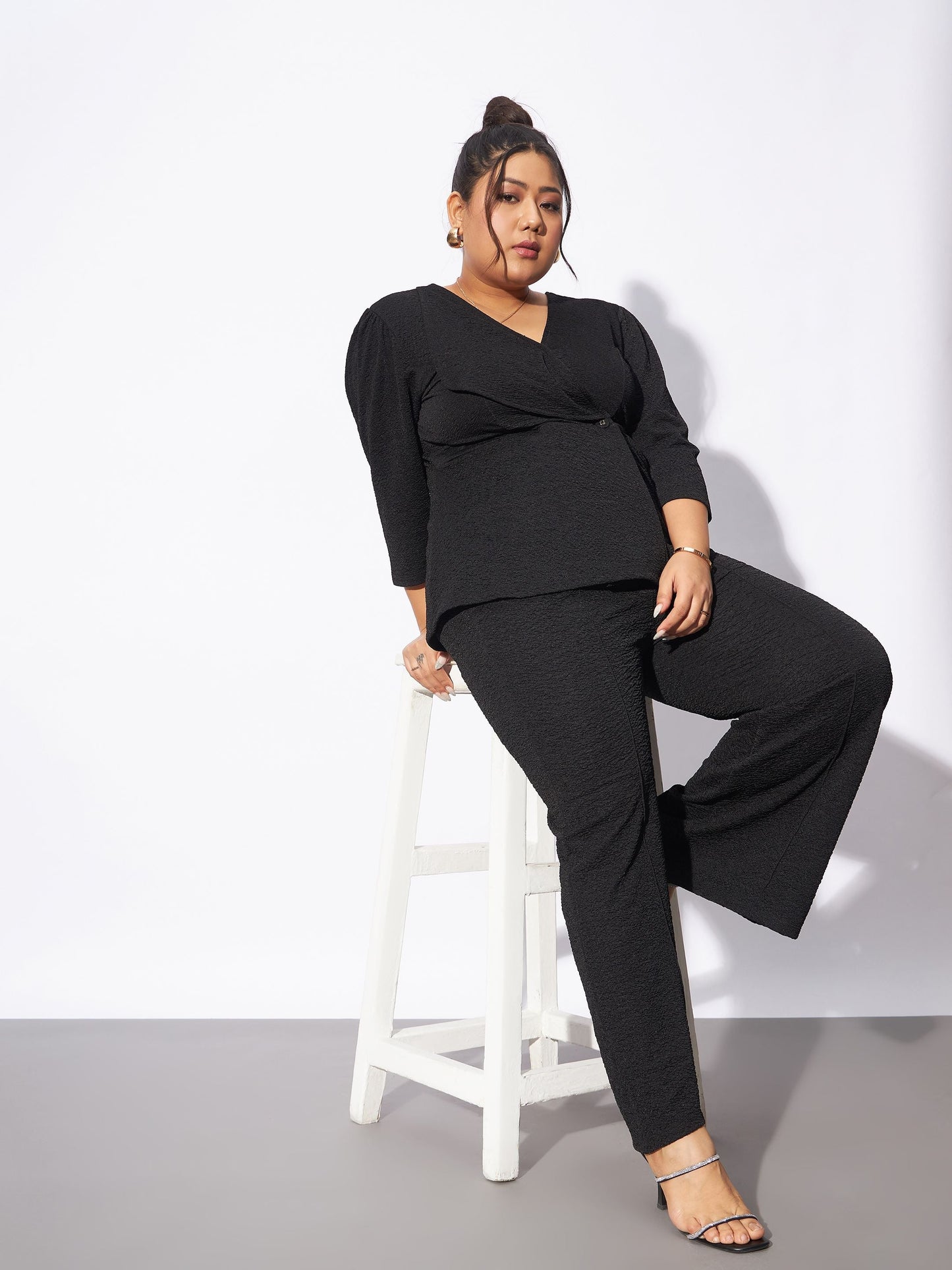 Black Wrap Top With Straight Pants