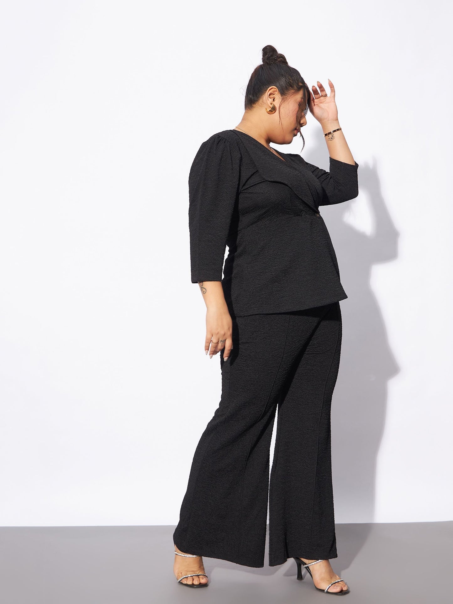Black Wrap Top With Straight Pants