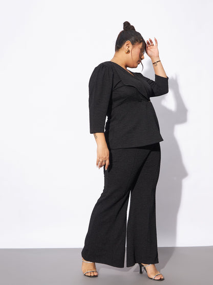 Black Wrap Top With Straight Pants