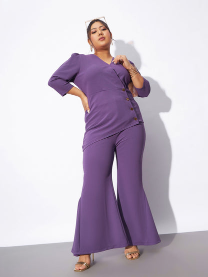 Lilac Wrap Top With Kick Pleat Pants