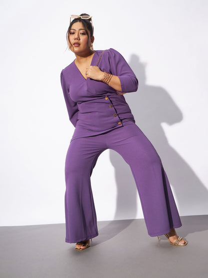Lilac Wrap Top With Kick Pleat Pants