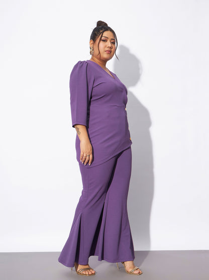 Lilac Wrap Top With Kick Pleat Pants