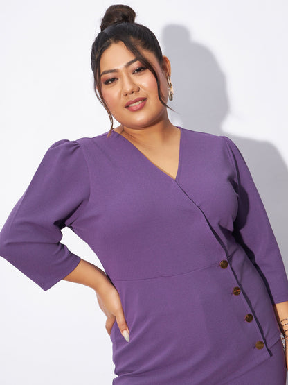 Lilac Wrap Top With Kick Pleat Pants