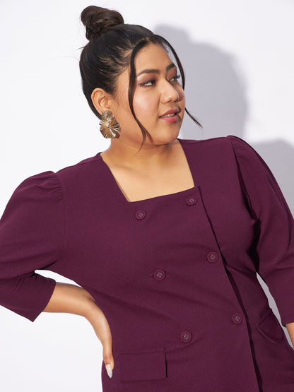 Burgundy Front Button Top With Straight Pants