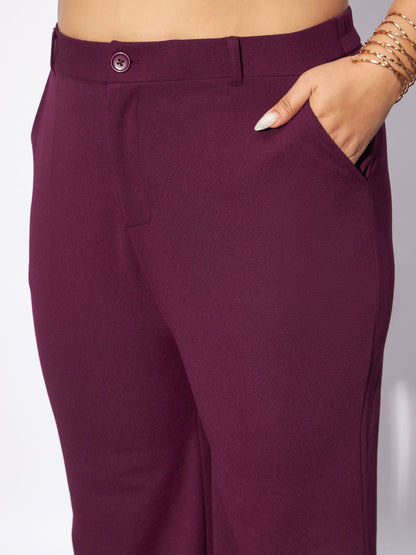 Burgundy Front Button Top With Straight Pants