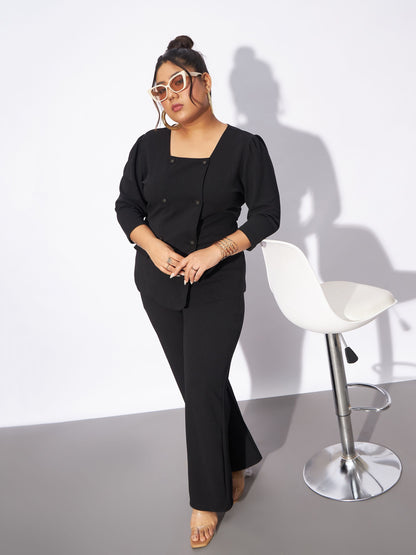 Black Front Button Top With Straight Pants