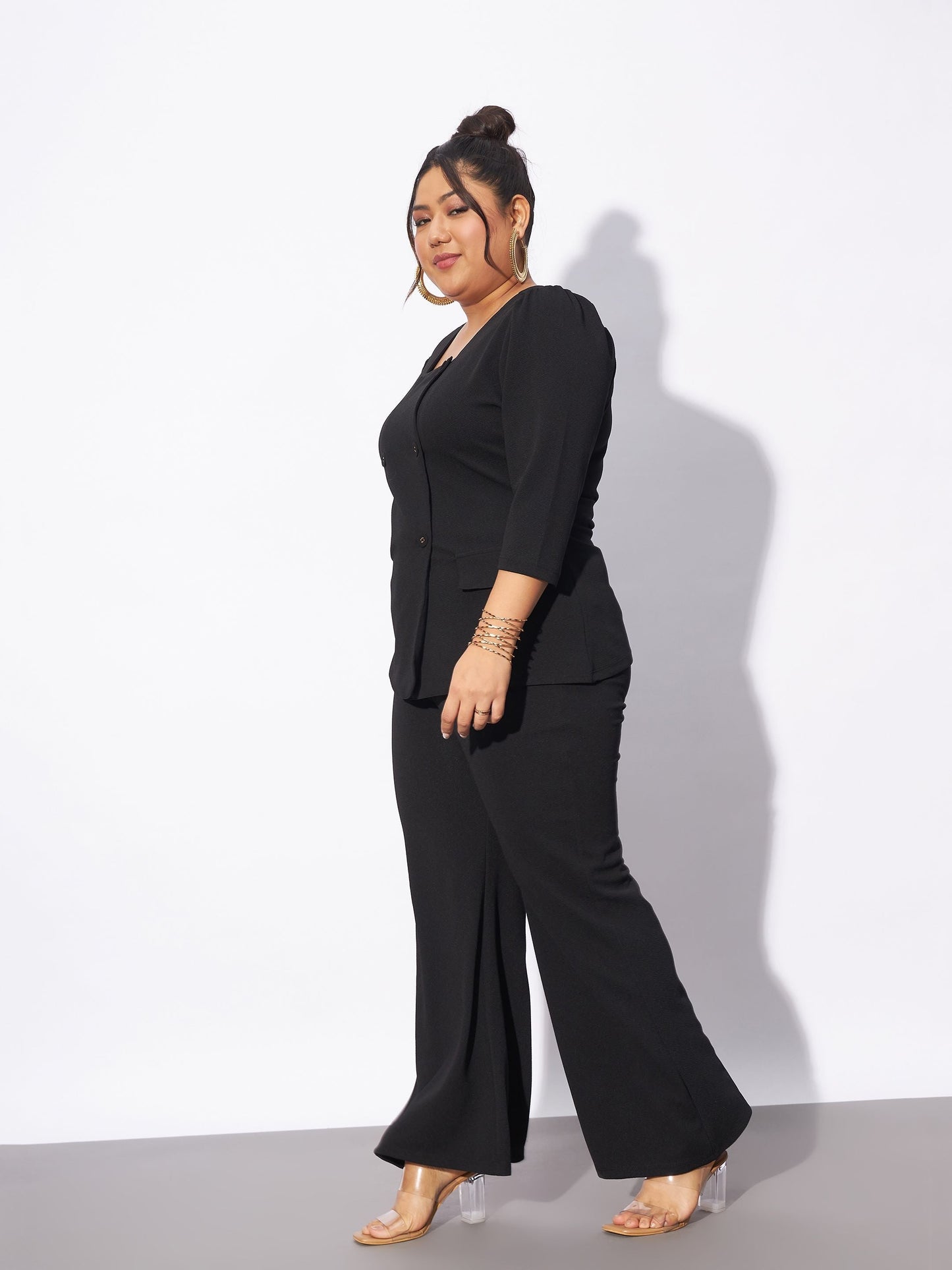 Black Front Button Top With Straight Pants
