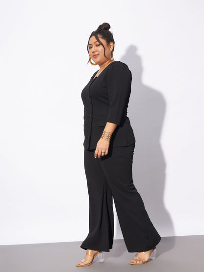 Black Front Button Top With Straight Pants