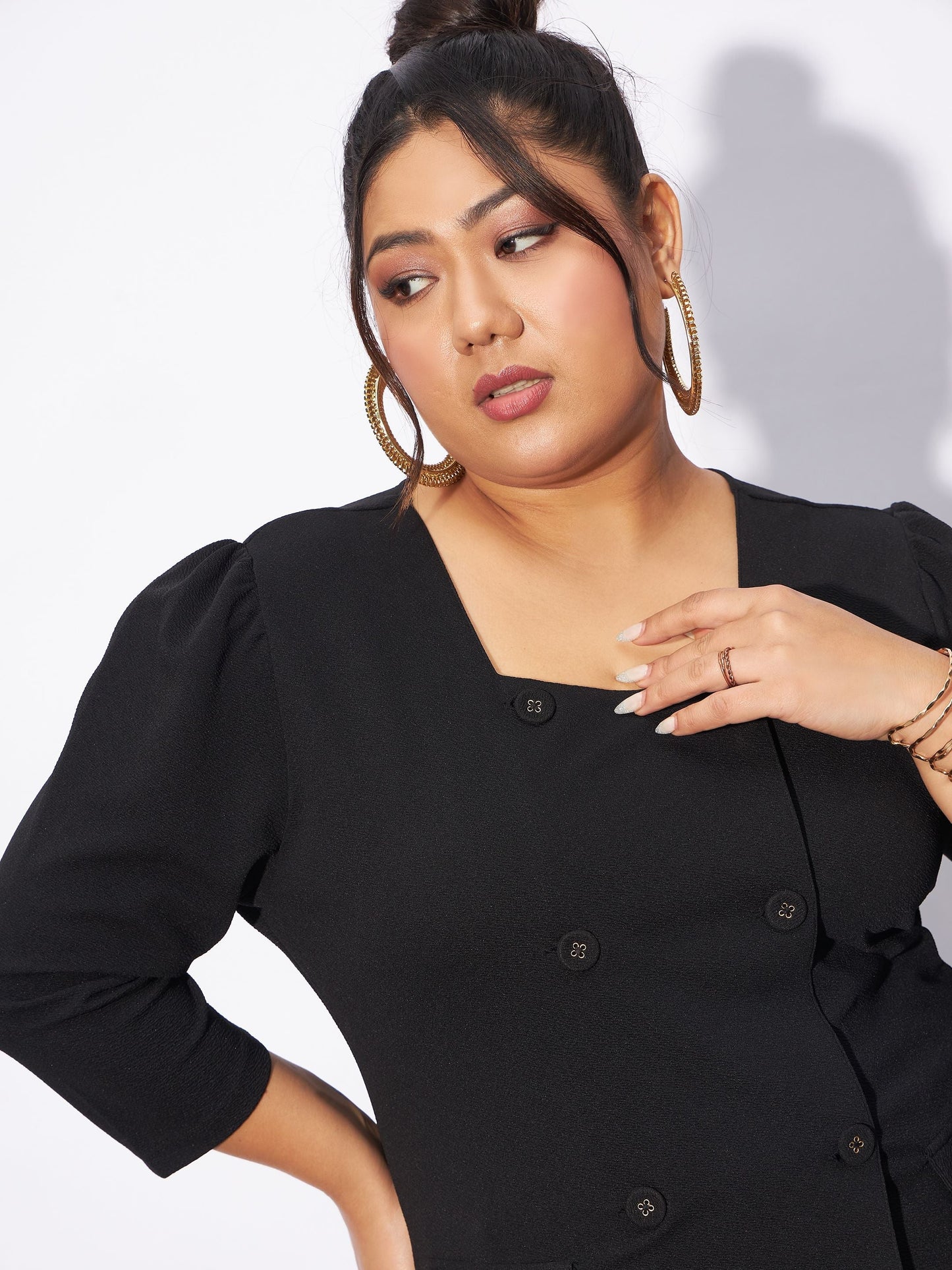 Black Front Button Top With Straight Pants